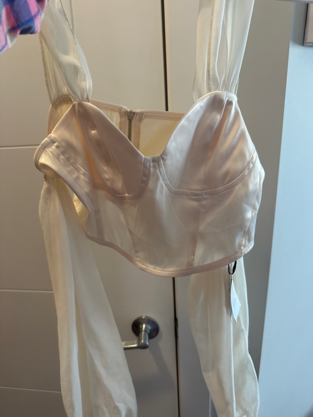 Cider Satin Bustier Crop Top in Ivory